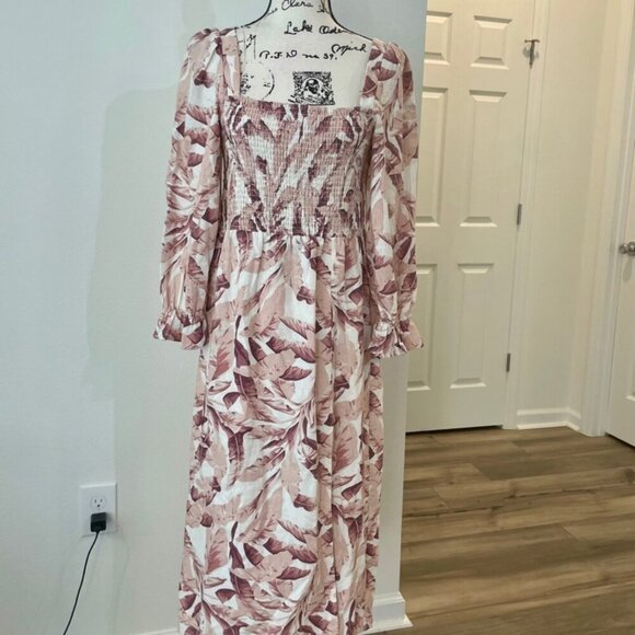 HOUSE OF HARLOW 1960 MAXI DRESS BY REVOLVE PALM TREE LEAVES MOCCA/TAN Sz M CHIC - Picture 11 of 15